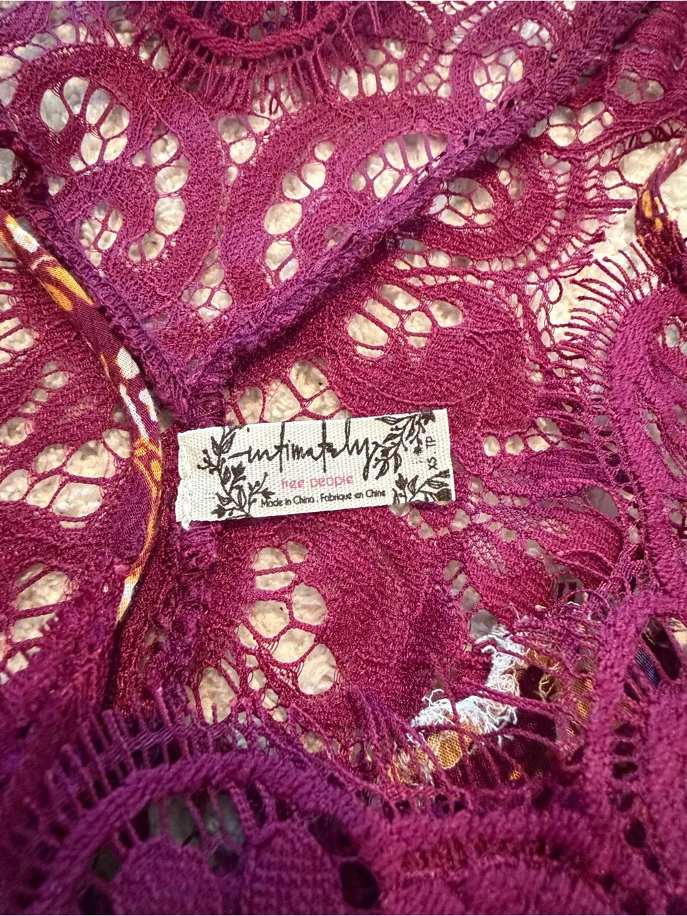 Free People Intimately Boho Lace Halter Slip Dress Burgundy Paisley XS